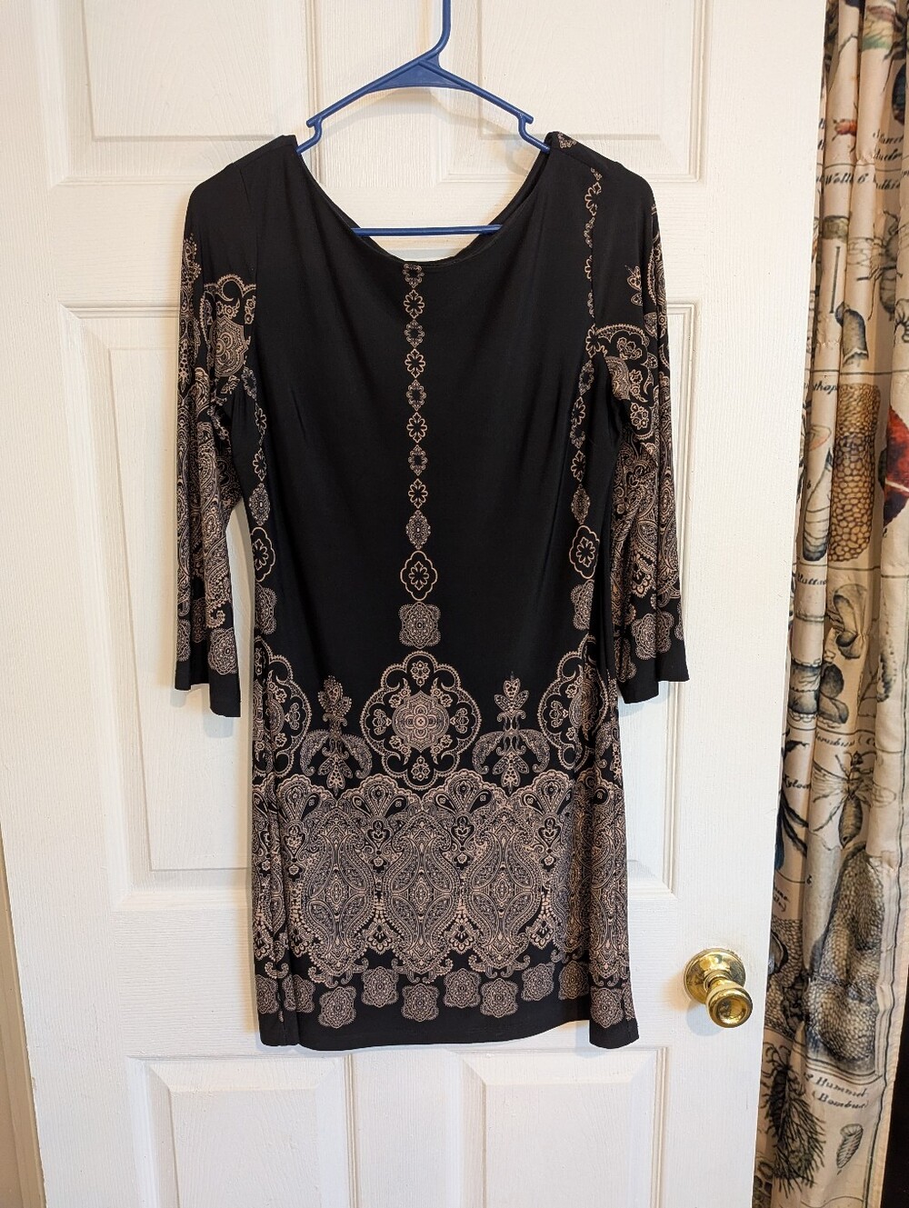 Enfocus Studio Black Dress with Taupe Ornamental Print
